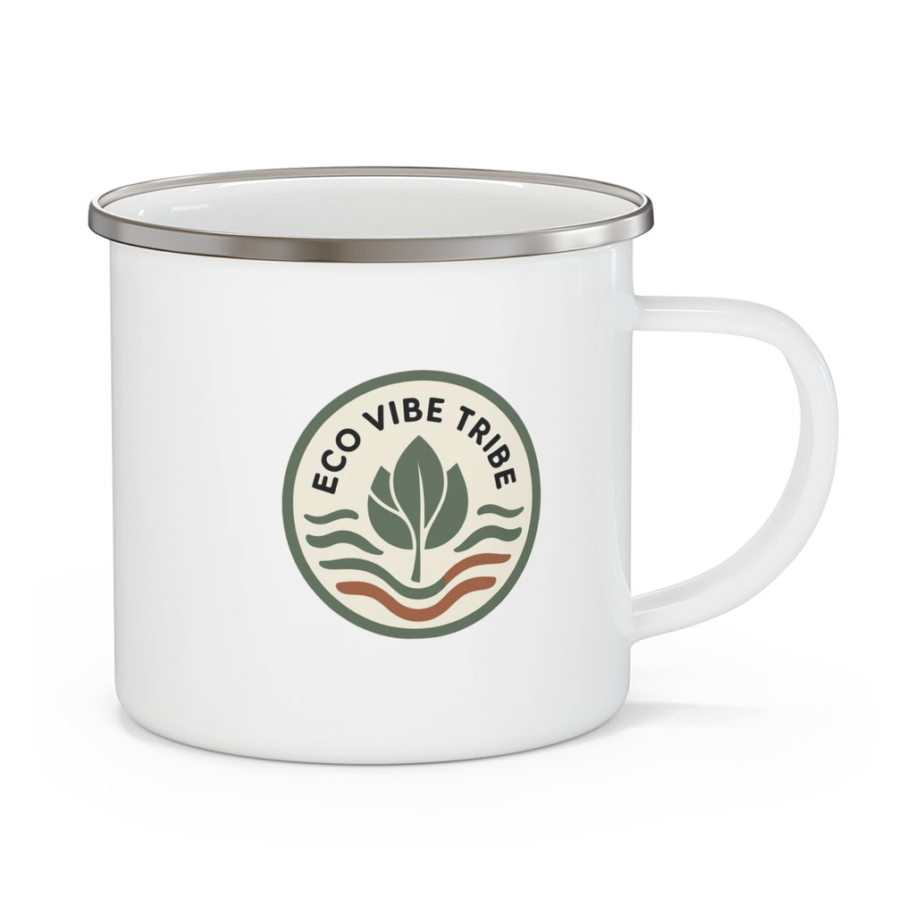 Eco Vibe Tribe Enamel Camping Mug - Adventure Travel, Outdoor Coffee Cup, Eco-Friendly Gift, Nature Lover, Camping Gear