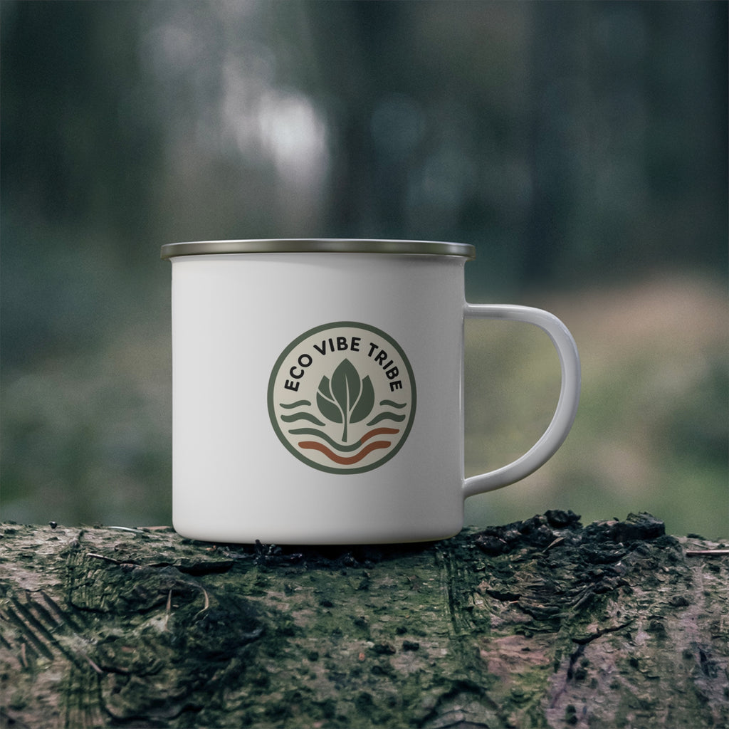 Eco Vibe Tribe Enamel Camping Mug - Adventure Travel, Outdoor Coffee Cup, Eco-Friendly Gift, Nature Lover, Camping Gear
